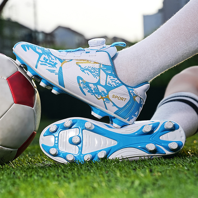 Lace-free children's soccer boots for boys and girls TF broken nails sports spikes for elementary school students swivel button training shoes for men