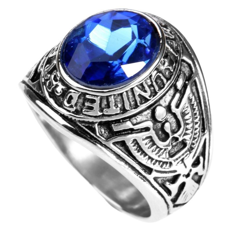 Temu hot sale European and American alloy ring American soldier vintage alloy Eagle inlaid red sapphire ring
