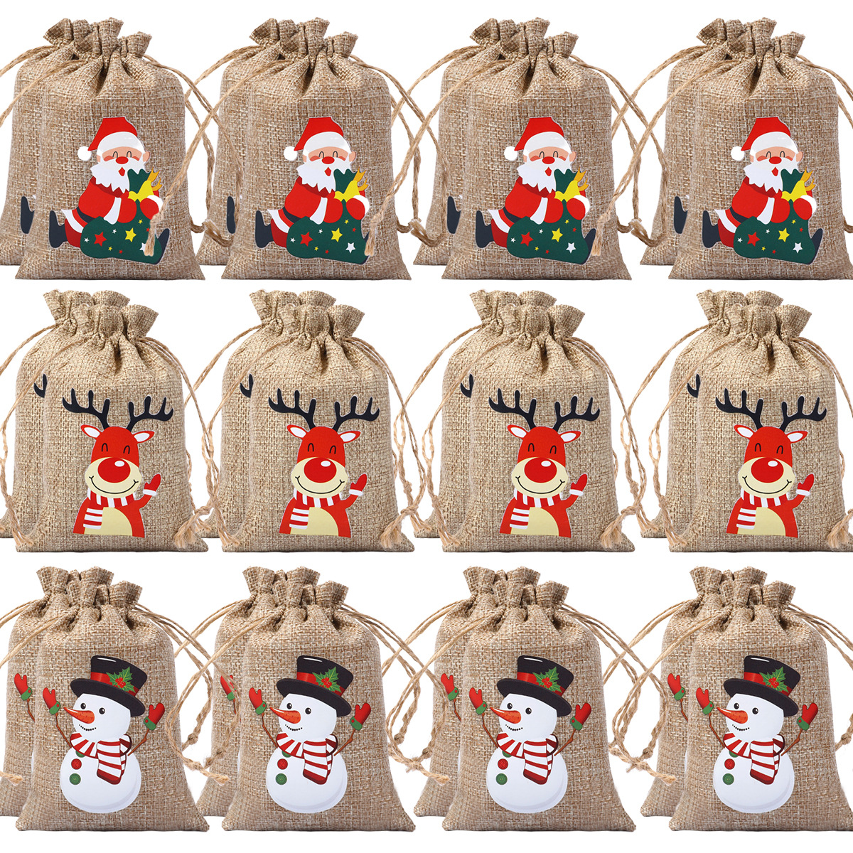 2025 Christmas Burlap Drawstring Pocket Cross-Border Party Holiday Gift Bag Drawstring Children's Cartoon Candy Bag Burlap Bag