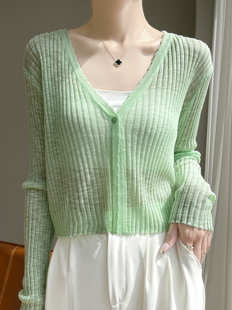 Sun Protection Cardigan for Women in Summer, Thin Outer Wear with Suspender Shawl Blouse, Lady Knitted Air-Conditioning Shirt, Short Jacket
