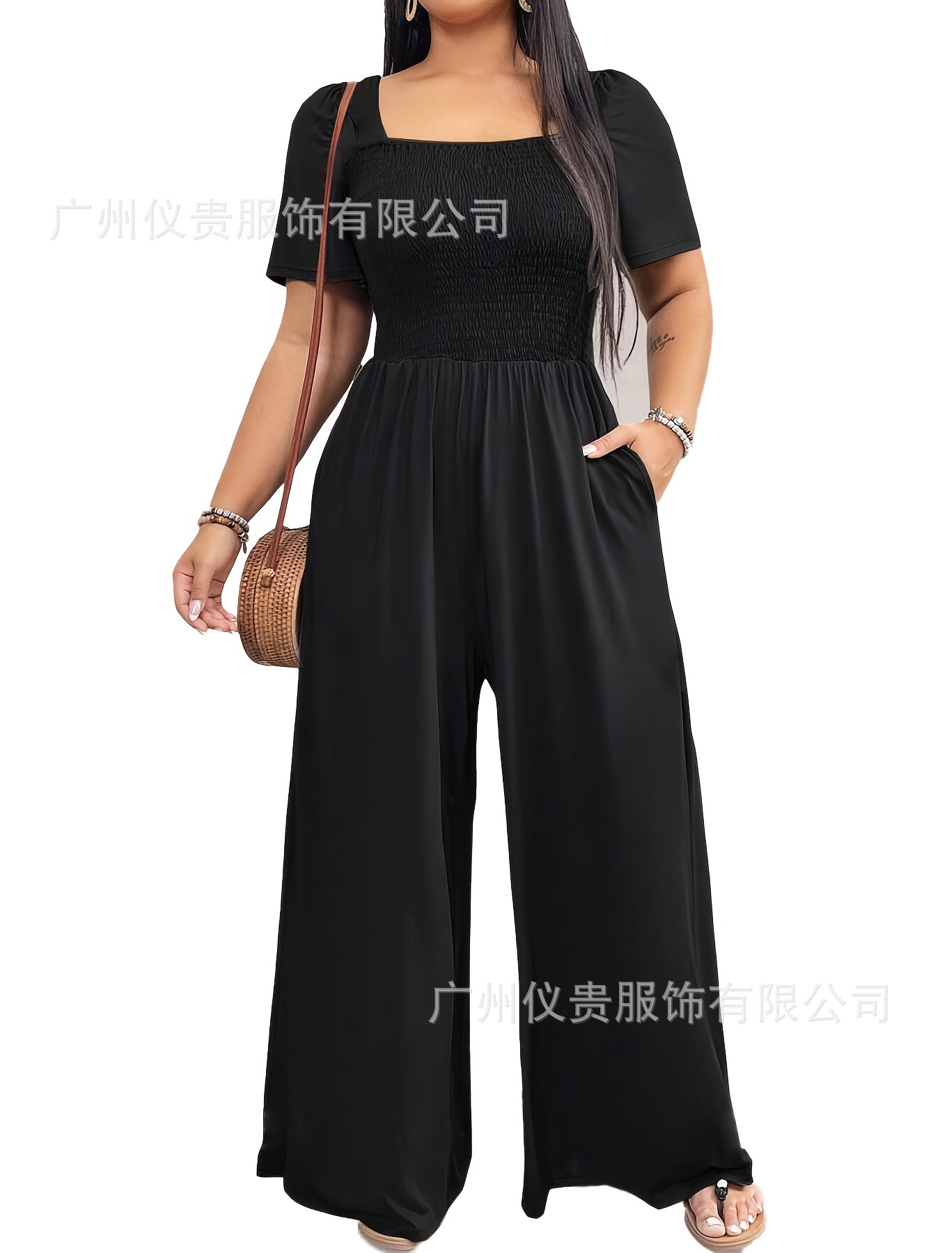 European and American Cross-Border Large Size Casual Jumpsuits for Women Summer Plus Size Simple Loose High Waist Wide Leg Jumpsuits