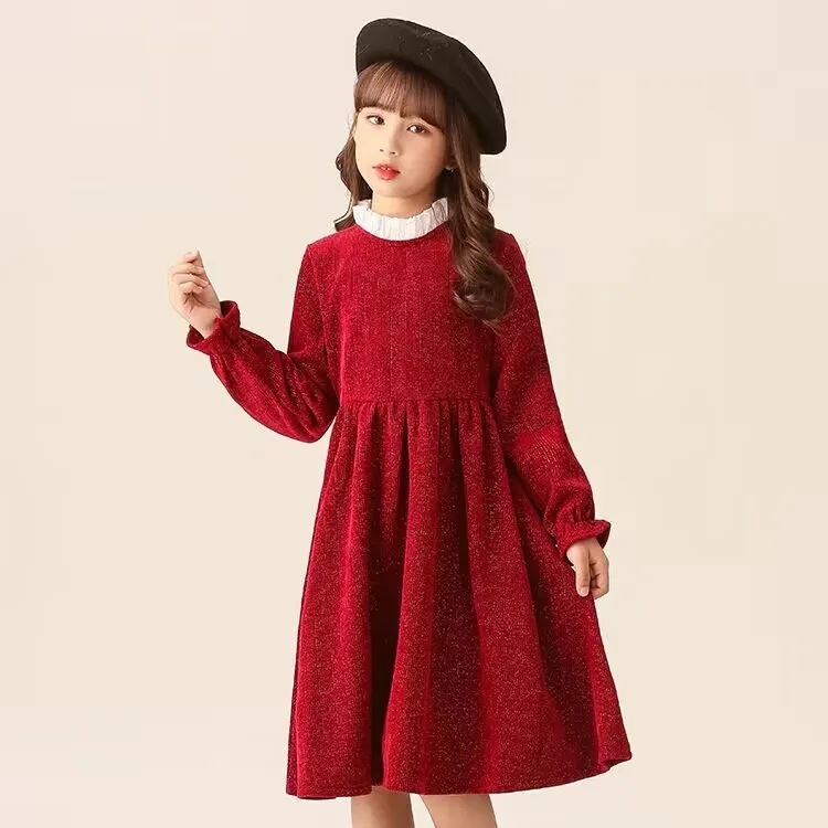 Girl's Dress Winter New Children's Fashionable Princess Dress Winter Dress Little Girl's New Year's Red Western Style Dress