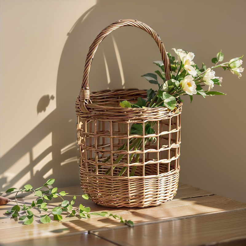 Hollow-out wicker woven portable vegetable and fruit basket rattan woven spring outing basket handmade woven Christmas flower basket