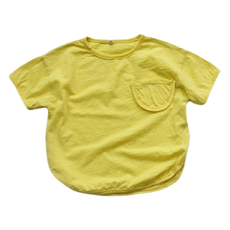 Summer Kidsren's Bottoming Shirt Category a Boys' T-Shirt Short-Sleeved Korean Style Pure Color Versatile Loose Girls' Top Round Neck Cotton