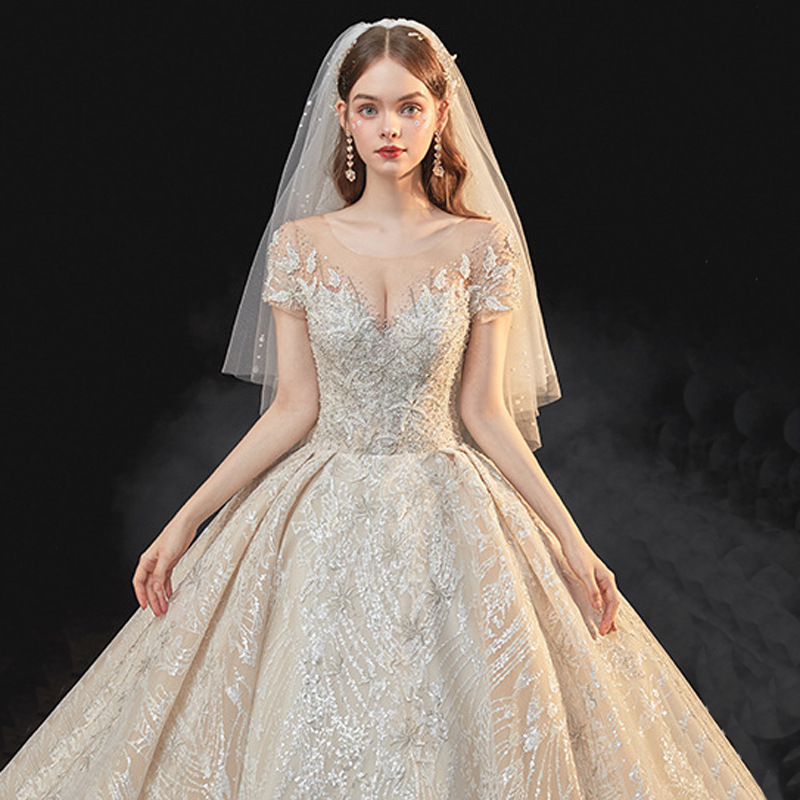 Guopatong 21 wedding dress European and American craft bag Shoulder Sleeve garden collar floor-length trailing Palace studio dressing table catwalk show