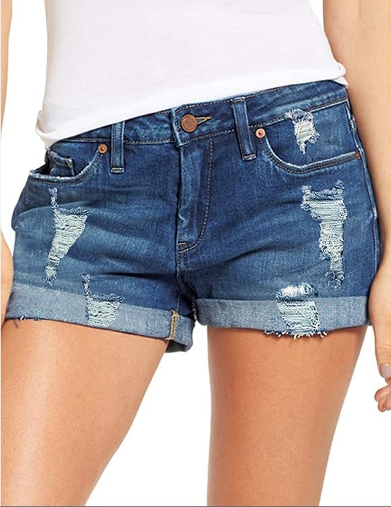 Picture of Cross-Border Supply European and American Foreign Trade Stretch Ripped Denim Shorts for Women