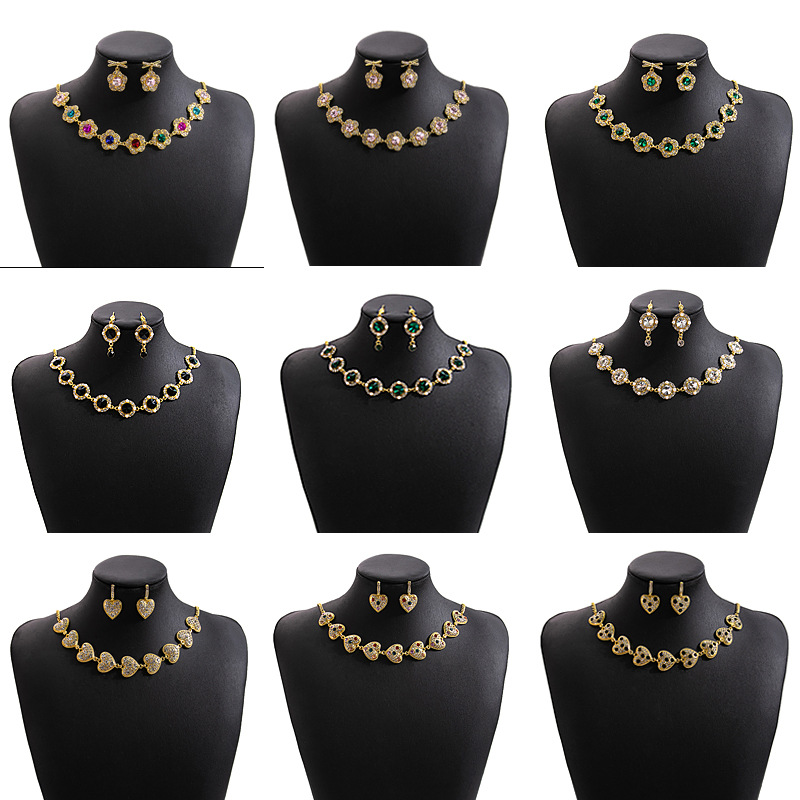 Europe and the United States cross-border luxury love jewelry suit exaggerated personality flower necklace dinner multi-color circle earrings women