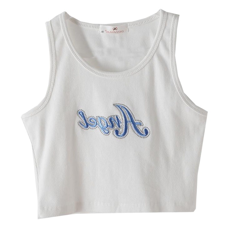 Sweet cool BM wind! Embroidered Letter High Waist Short Navel Tall Slimming Sports Vest Outer Wear Inner Wear Women's Summer