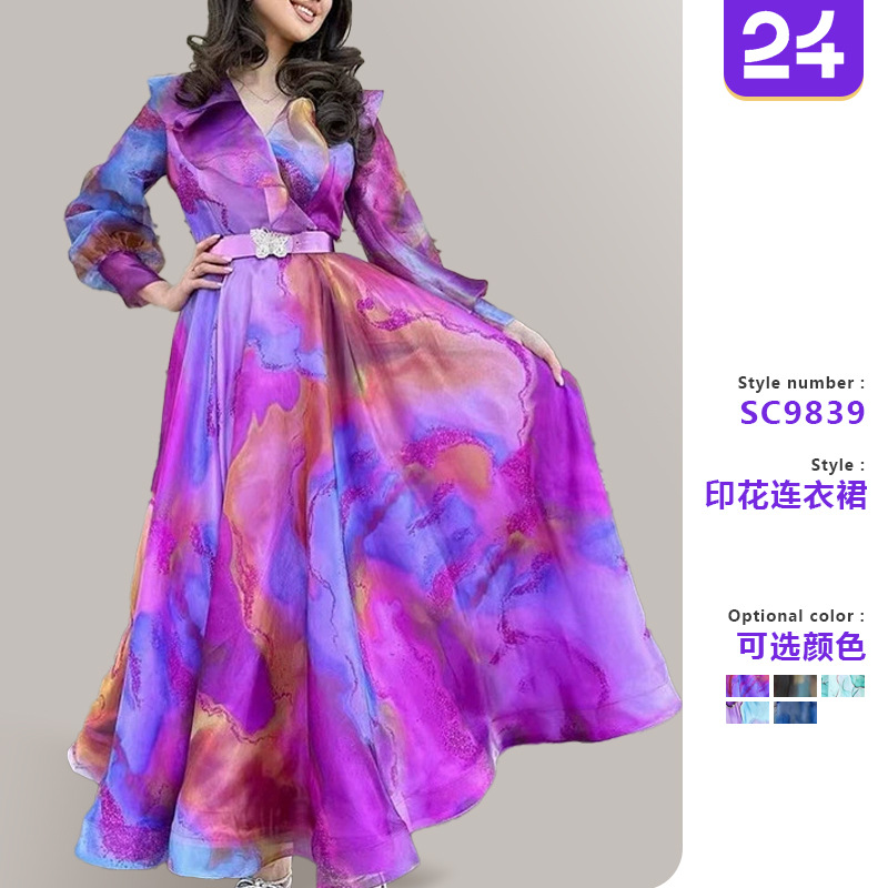 Picture of 2025 Spring and Summer New European and American Export Printed Large Hem Mesh Dress Work Clothing European and American Plus Size Women's Dress