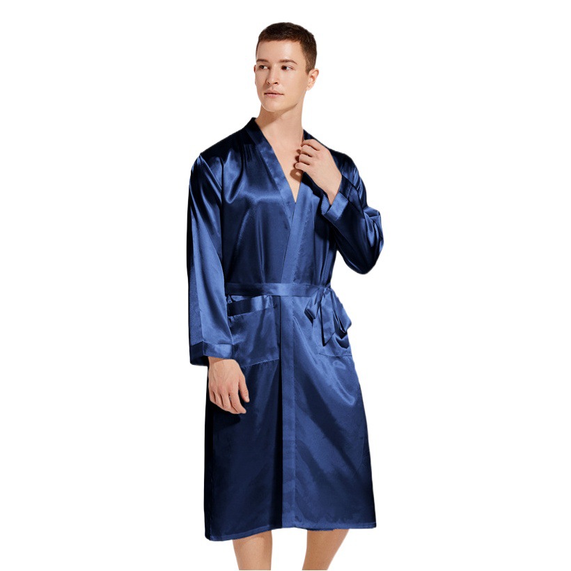 Cross-border High-end Spring and Summer Thin Silk-like European and American Style Household Nightgown plus size Loose Men's Long Bathrobe