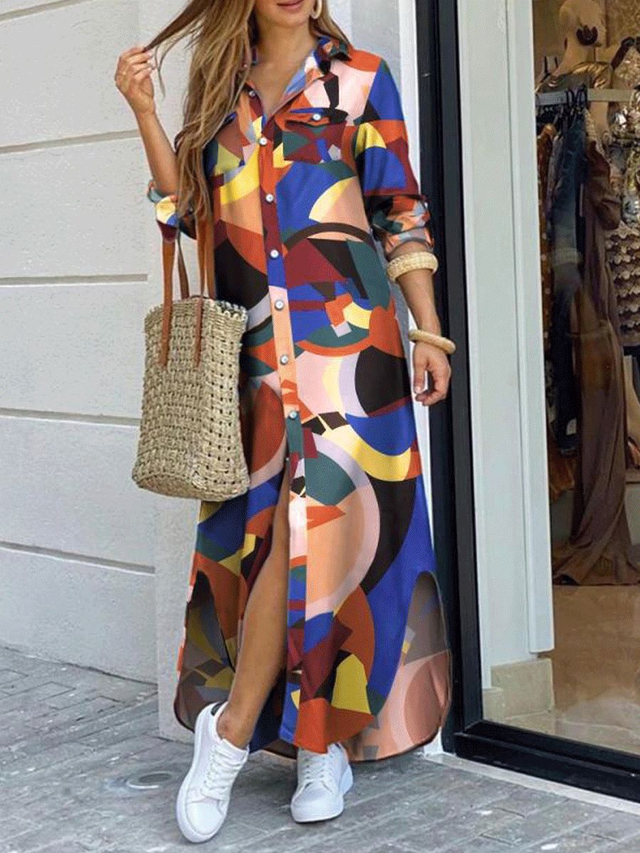 Picture of Cross-Border Women's Clothing Amazon 2025 European and American Spring and Summer New Printed Long-Sleeved Dress Fashionable Sexy Shirt Long Skirt