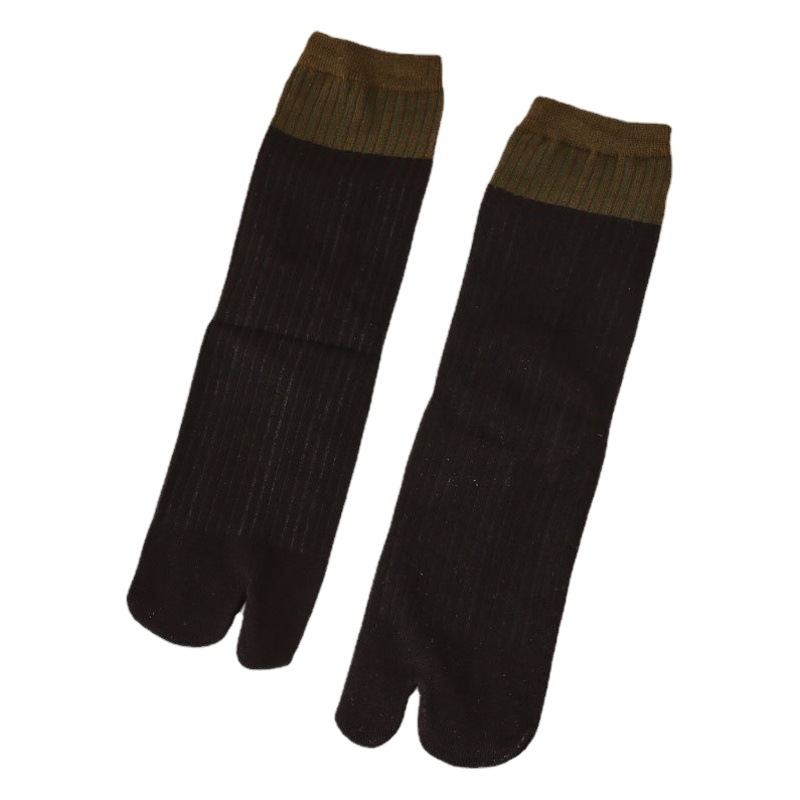 Vertical Striped Color-Blocked Mid-Calf Split-Toe Socks, Four-Season Two-Toe Socks, Women's Long Socks, Slouch Socks, Cotton Socks, Versatile