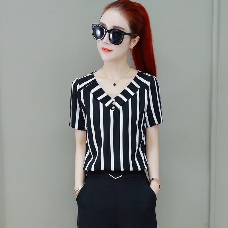 Picture of 2025 Spring and Autumn Korean Fashion New Striped Shirt Women's Loose Slim Bottoming Shirt Cross-Border Women's Top Summer