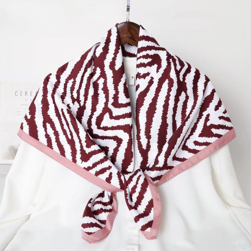 Picture of Autumn and winter all-match shawl animal printed black and white simple large square 90*90CM imitation silk twill silk scarf for women