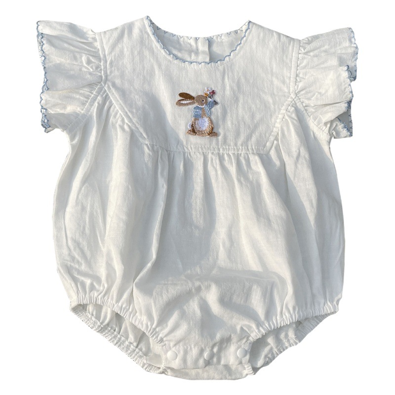 Picture of Baby Summer New Baby Girl Bunny Embroidered Bag Fart Clothing Full Moon Hundred Days Clothing Flying Sleeves Princess Crawling Clothing Thin Section