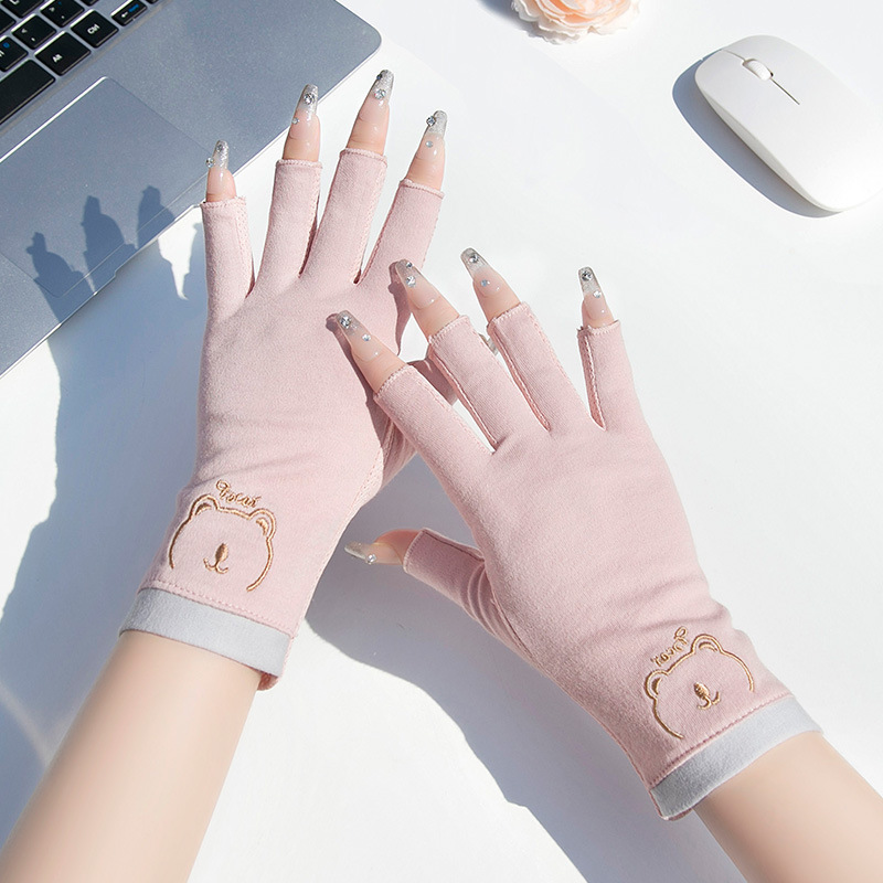 Nail Gloves UV-resistant Half-finger Sunscreen Women's Thin Anti-black Half-section Driving Non-slip Breathable Spring and Summer