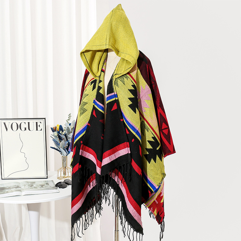 Picture of Ethnic Style Hooded Shawl Women's Yunnan Western Sichuan Travel Wear Costume Xinjiang Desert Photograph Outer Cape Cape