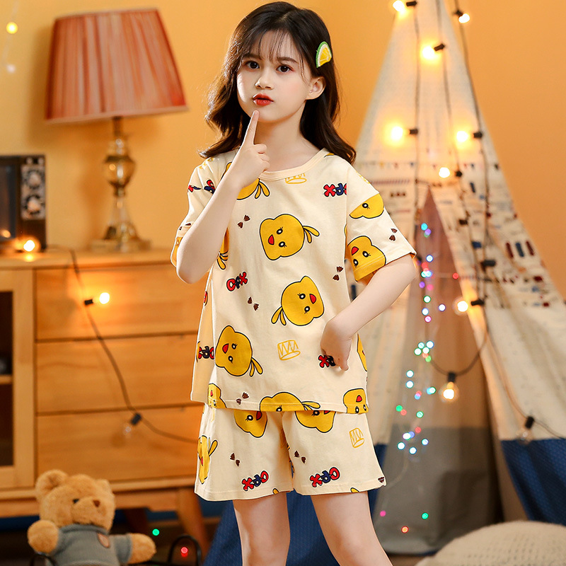 Picture of 2024 New Kidsren's Summer Short-Sleeved Suit Home Clothes Pajamas Pure Cotton Thin Air-Conditioned Clothes Princess Girls Baby