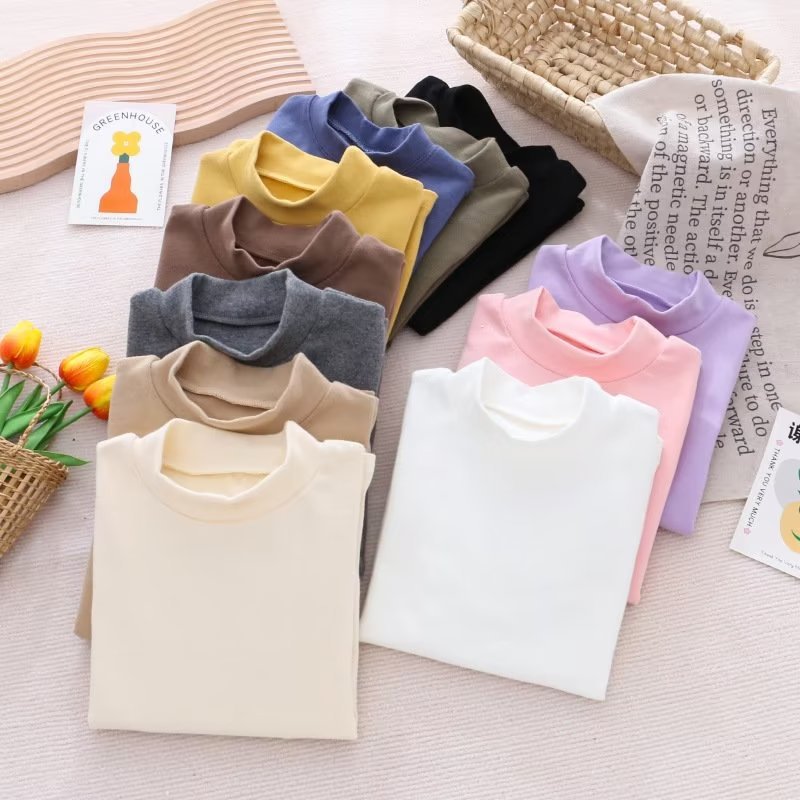 Children's clothing autumn and winter boys' and girls' de Velvet warm bottoming shirt children's solid color autumn clothes T-shirt half turtleneck mid collar top