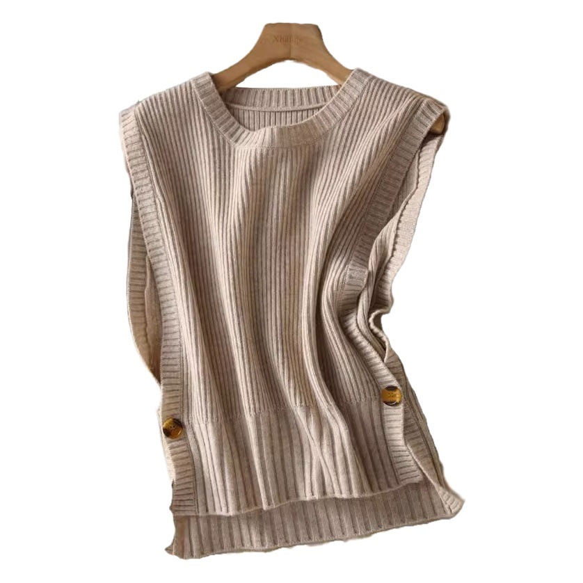 French style pit sweater vest women's autumn and winter fashion stacked loose casual outer sweater sleeveless waistcoat