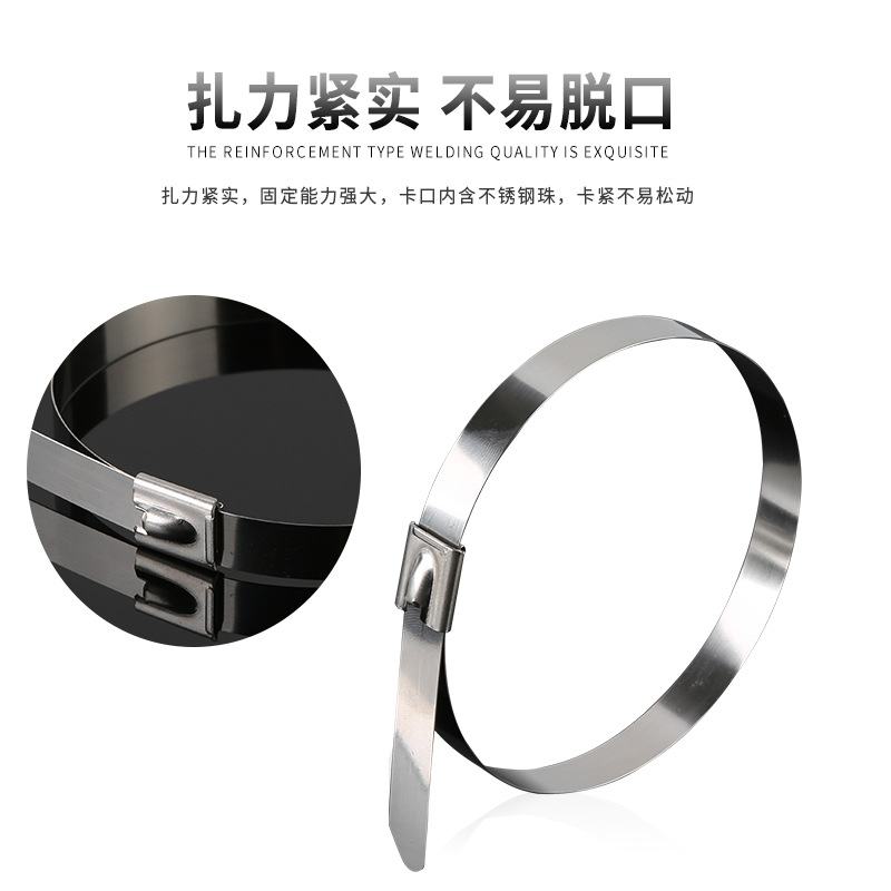 Picture of Factory wholesale 201 stainless steel cable ties 4.6~19mm white steel ball self-locking metal Marine hoop cable ties