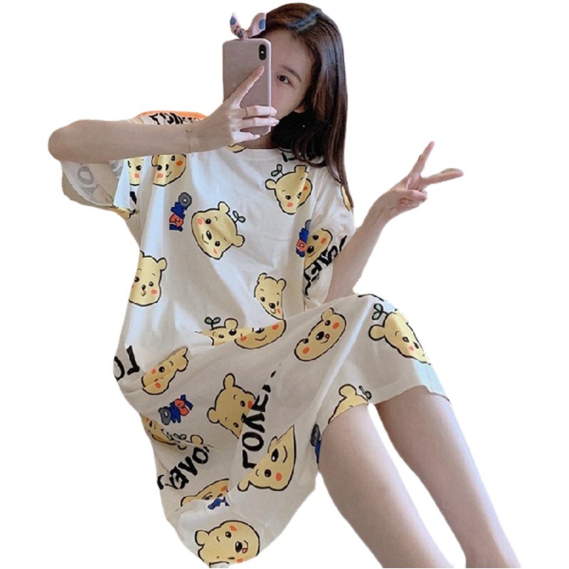 Summer Cross-border Running Cheap Short-sleeved Nightgown Women's Loose Rainbow Strip Cute Milk Silk Loose Large Size Home Clothes