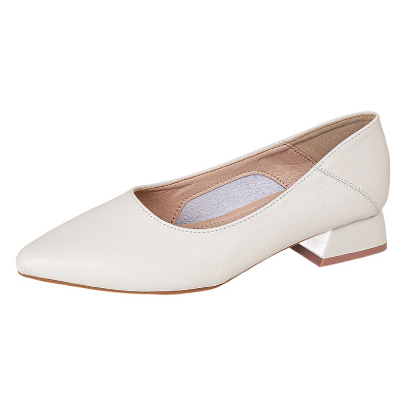Pointed toe chunky heel low-cut single-layer shoes for women 2023 Spring and Autumn New Internet celebrity versatile soft surface low heel pumps black work shoes