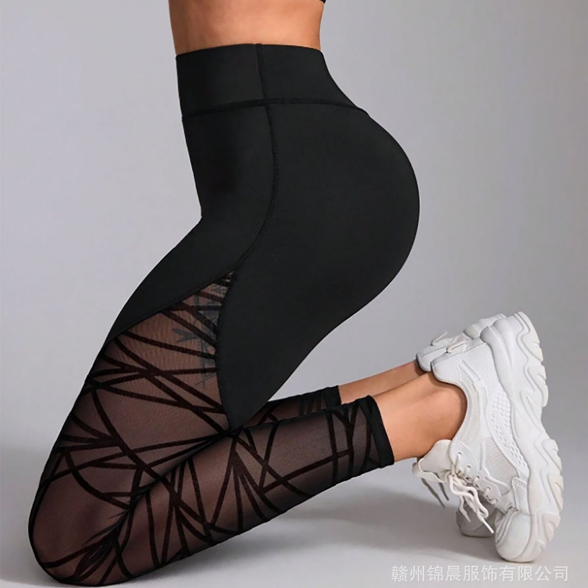 Cross-border Europe and America Hot Sale High Waist Stitching Yoga Pants Transparent High Waist Hip Pants with Pocket Fitness Sports Pants for Women