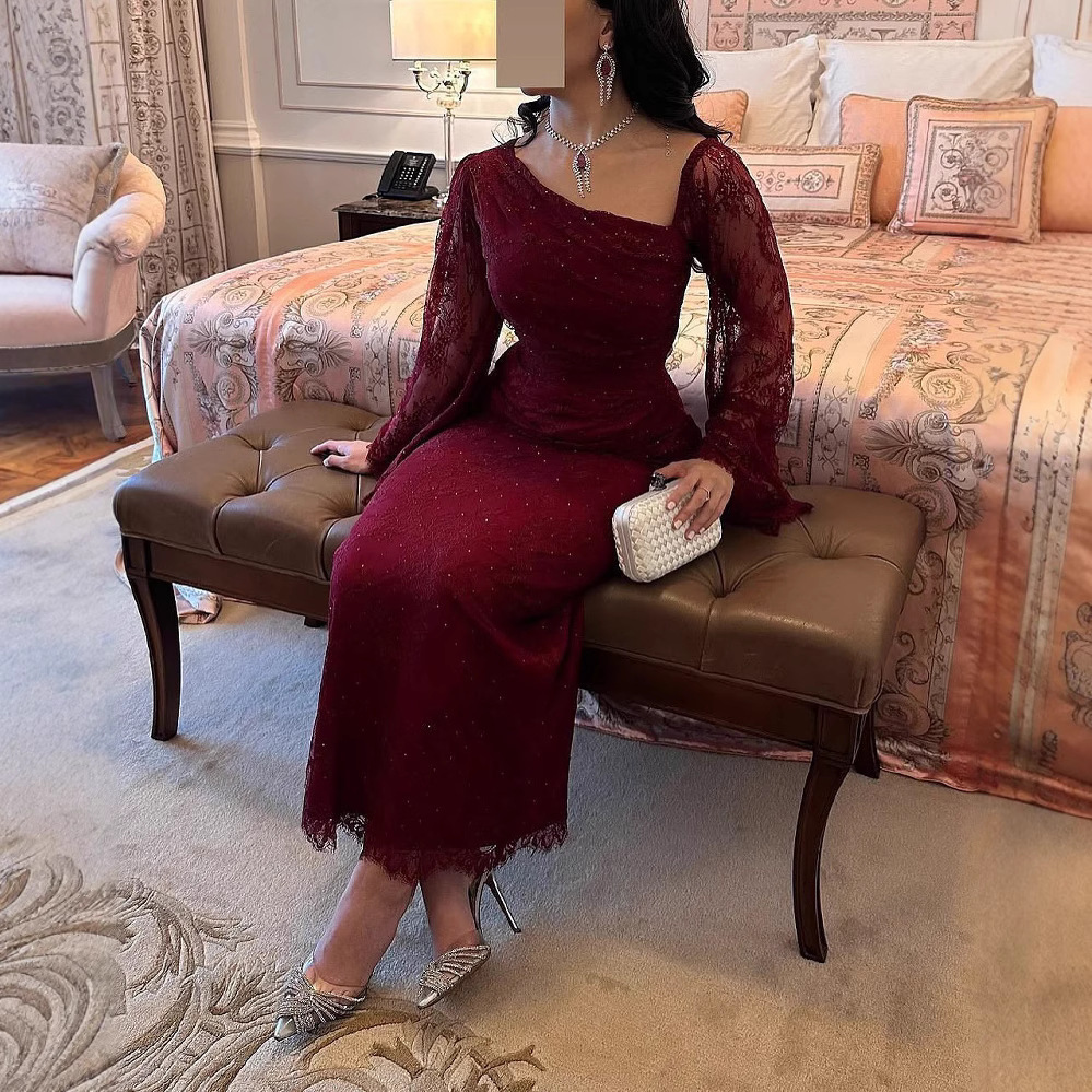 Picture of 2025 Spring Cross-border Europe, America, Middle East, and Foreign Trade Women's Wear Independent Site Amazon Elegant Lace Rhinestone Bodycon Evening Gown