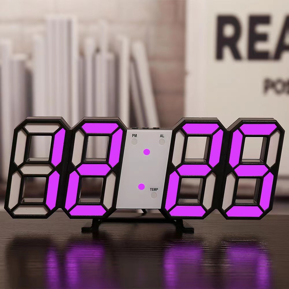 Picture of Ins cross-border desktop desk clock 3D luminous digital clock wall voice control mute alarm clock intelligent photosensitive a generation of hair