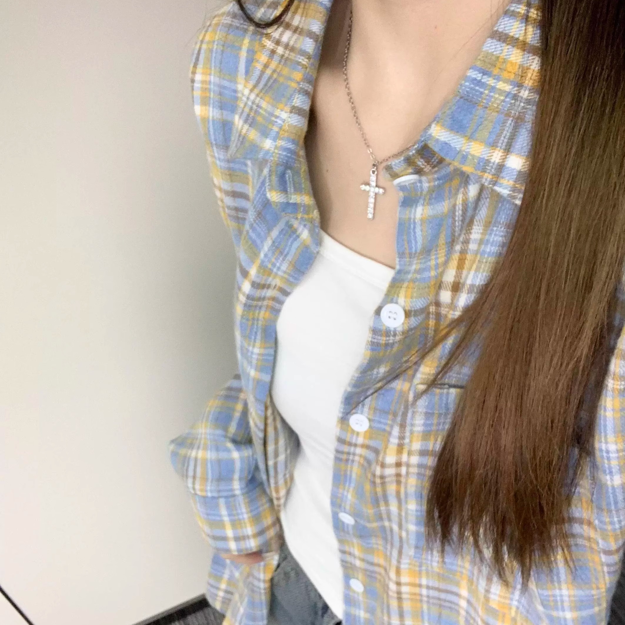 Spring and Autumn Striped Plaid Shirt Top for Women 2025 New Popular Commuter Cardigan Long-Sleeve Jacket Shirt Japanese Style