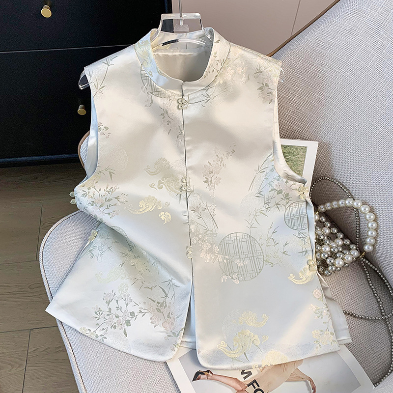 Picture of Physical Store Quality Ethnic Style Heavy Industry Embroidered Top Vest Chinese Style Retro Small Vertical Collar Vest Cardigan Women's Shoulder Vest