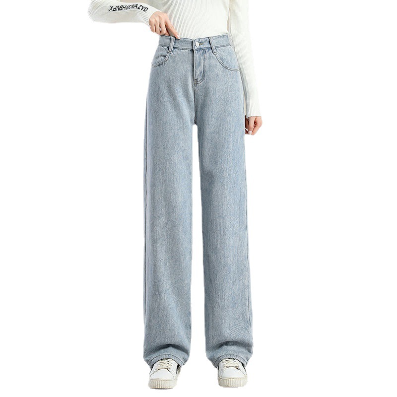 Picture of Fleece-Lined Wide-Leg Jeans Women's Autumn and Winter Warm High Waist Large Size Loose Thickened Straight Dropping Pants