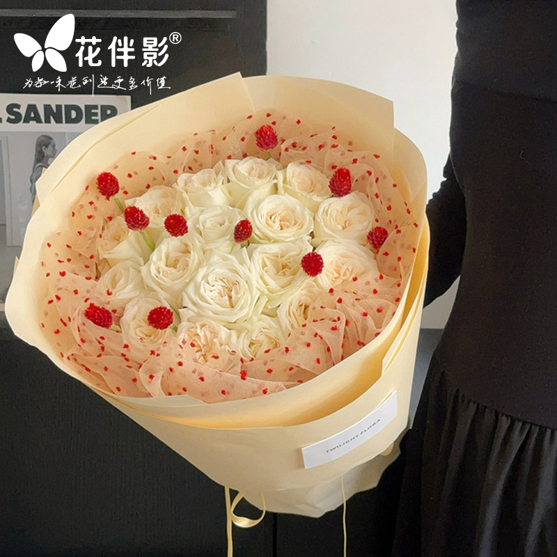 Flower Shadow Wave Dot Bubble Gauze Small Fresh Flower Packaging Bubble Cloth Round Small Fragrant Style Bouquet Packaging Cloth Gauze