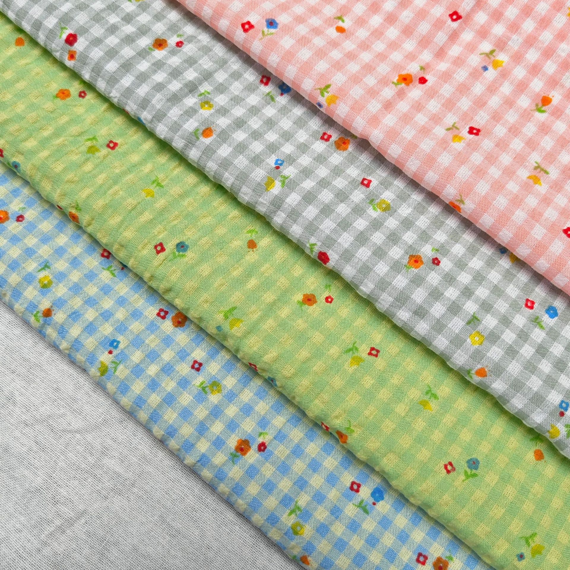 Spring and Summer Fresh Style Yarn-Dyed Plaid Foam Woven Floral Line Print Fabric Dress Children's Clothing Home Boutique