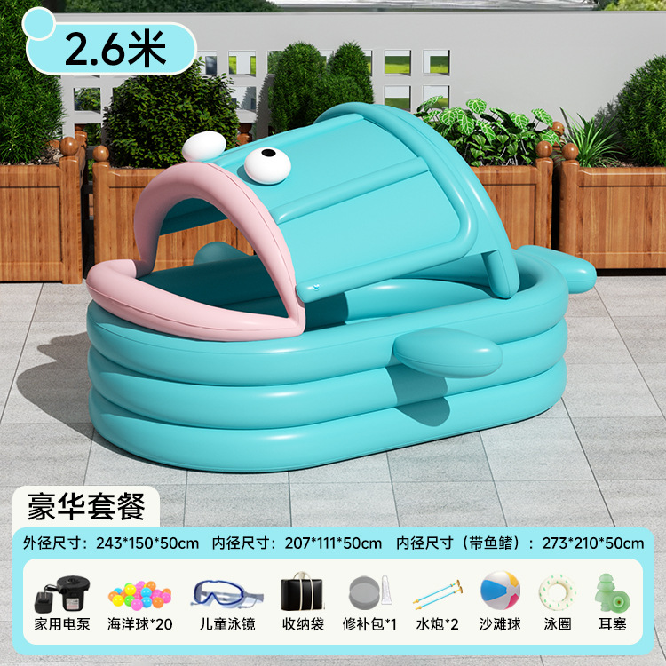 Picture of Cross-Border Ugly Fish Inflatable Swimming Pool Baby Ocean Ball Pool Baby Toy Pool Outdoor Paddling Pool with Awning