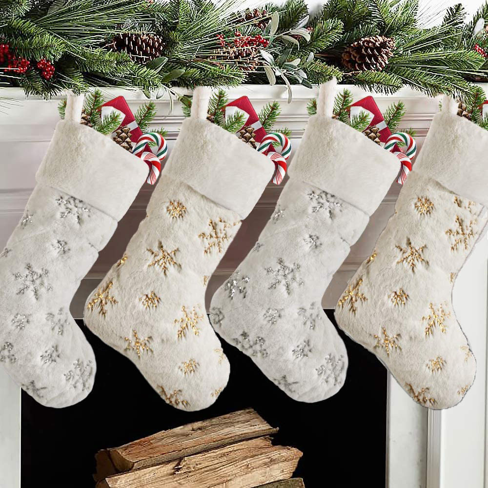 2025 Christmas Decoration Large Stuffed Christmas Socks Christmas Embroidery Snowflake Children's Gift Socks Pendant Wholesale