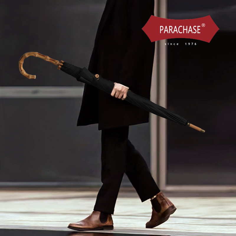 Picture of PARACHASE Vintage Bamboo Rattan Umbrella Curved Handle Long Handle Light Luxury Men's Advertising Umbrella Large Diameter 2-3 People