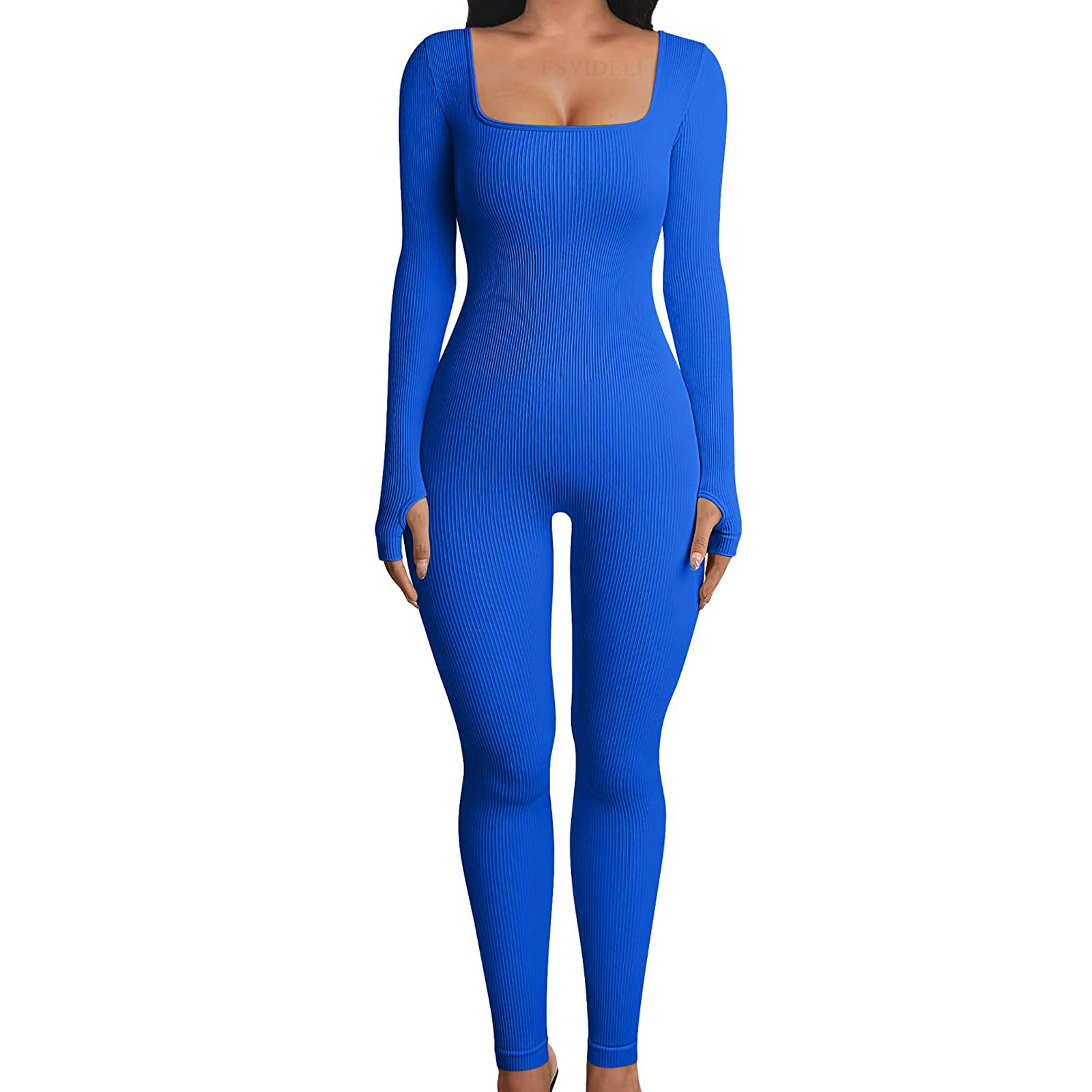 Picture of Amazon European and American Foreign Trade Women's Jumpsuit Autumn and Winter New Thread Square Collar Hip Slim Fit Sexy Jumpsuit