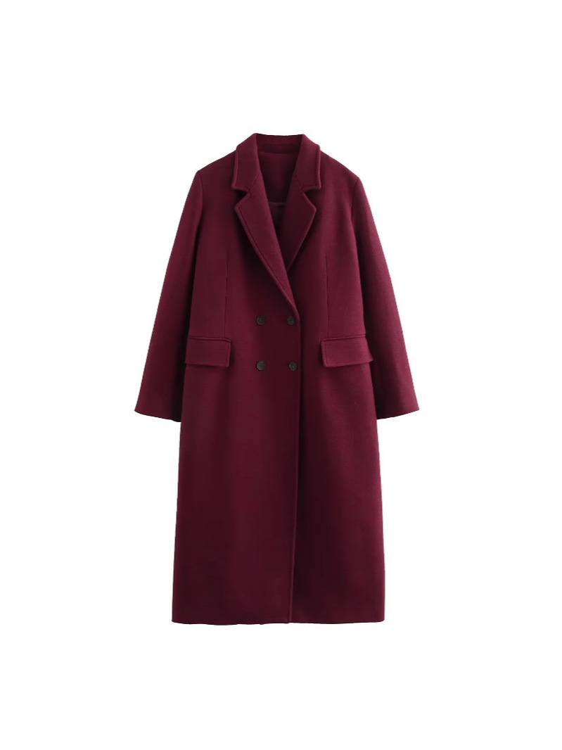 Foreign Trade 2024 Autumn New European and American Women's Fashion Loose Slimming Temperament Wine Red Blended Coat Jacket