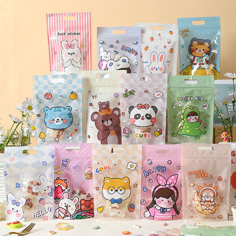 Cartoon self-sealing bag snowflake crisp packaging bag baking biscuits nougat self-standing bag candy bag zipper sealed bag