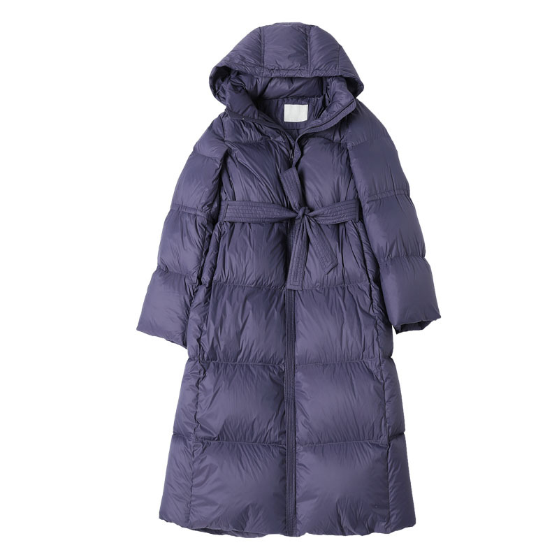 Picture of Hooded White Duck down down Jacket for Women 2025 Mid-Length Fashionable Classy Loose Thickeneded Lace-Up down Jacket