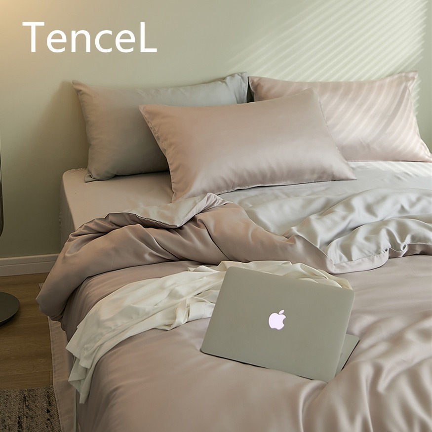 Nordic Light Luxury 60s Lanjing Tencel Four-piece Set Summer Lyocell Double-sided Ice Silk Cool Quilt Cover Bed Sheet Sleeping Naked