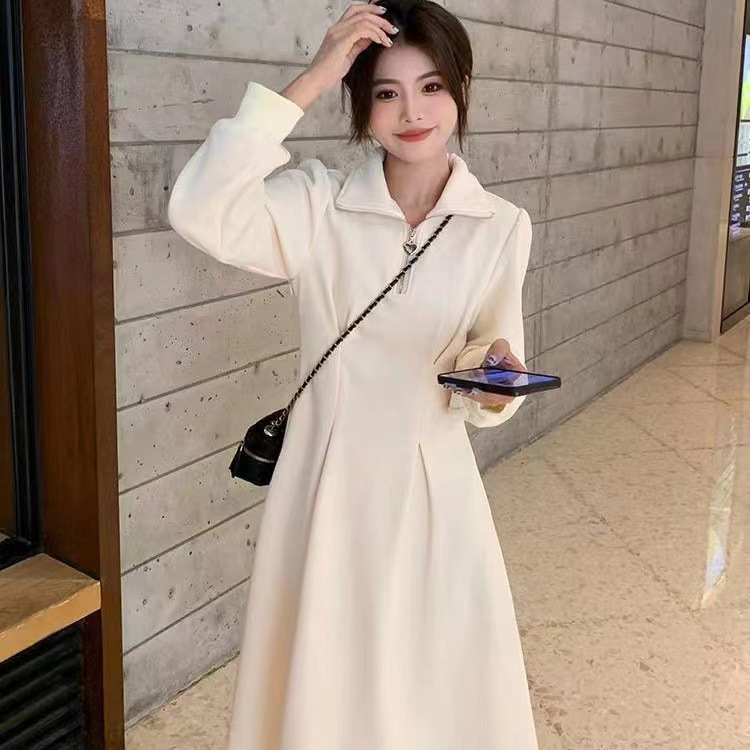 Plus Size Long-Sleeved Waffle Inner Dress for Women Autumn and Winter 2022 New Fat mm Waist Skirt