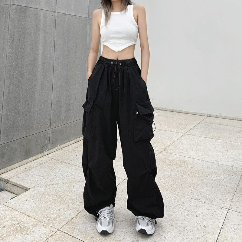 Cross-border 2024 Autumn New Wide-leg Pants Women's Niche Loose Flesh Covering Slimming High Street Multi-pocket Straight Overalls