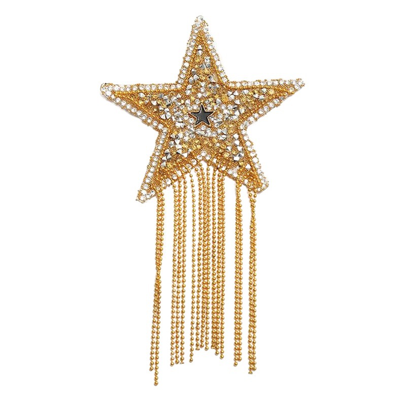 Jiao Ning rhinestone hot drilling five-pointed star tassel diamond resin hot stamping clothing accessories subsidy patch stickers in stock
