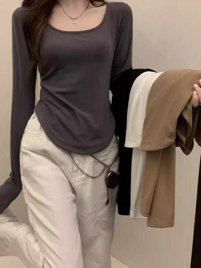 Autumn and Winter Bottoming Long-Sleeved T-Shirt for Women Export Cross-Border Ins Asymmetrical Slim Short Top Bottoming Shirt Drop Shipping