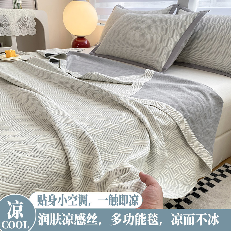 Picture of Ice Silk Summer Cool Blanket Nap Thin Summer Cool Quilt Gauze Towel Adult Cool Summer Blanket Thin Blanket Summer