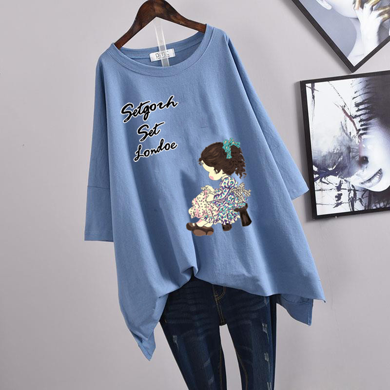 Picture of 100kg Plus Size Women's Summer Leaf Print Casual Slit Mid-Length Short Sleeve T-Shirt Loose Oversized Style