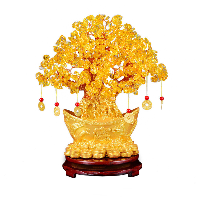 Picture of Crystal fortune tree ornaments home living room wine cabinet ingot fortune tree decorations creative craft gifts cash cow